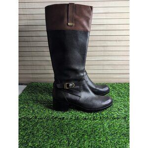 Bandolino Carlotta Black & Brown Leather Tall Riding Boots - Women's 9